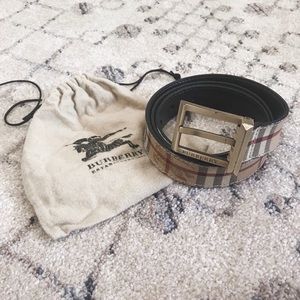 Burberry Leather Haymarket Check Men’s Belt EUC